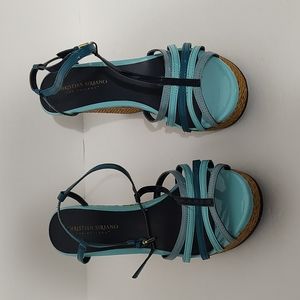 Multicolor Green Christian Siriano Strappy Wedge Sandals sz 9.5